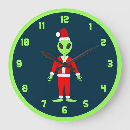 UFOホーホファークリスマスエイリアン ラージ壁時計 (正面)