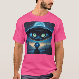 Ufo付きエイリアン顔 Tシャツ