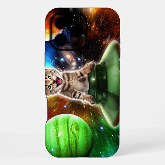 UFO円盤の中のエイリアン猫 iPhoneケース (裏面)