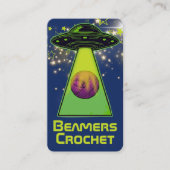 UFO宇宙船が毛糸を吸い上げる編み物・かぎ針編みデザイン 名刺 (正面)