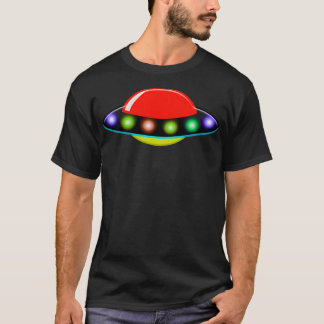 Ufo宇宙船数々のカラーライトSci-Fiパターン Tシャツ