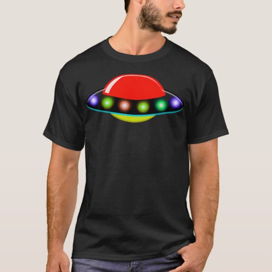 Ufo宇宙船数々のカラーライトSci-Fiパターン Tシャツ (正面)