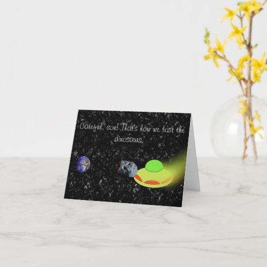 UFO恐竜おもしろい カード (黄色い花)