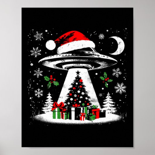Ufo拉致クリスマスツリー – おもしろいエイリアンクリスマスロ ポスター (正面)