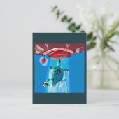 ufo拉致牛マンガスタイルおもしろいイラストレーション ポストカード (スタンド正面)