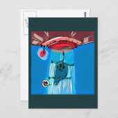 ufo拉致牛マンガスタイルおもしろいイラストレーション ポストカード (正面/裏面)