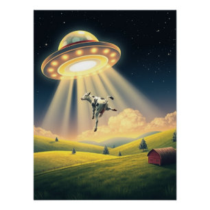 UFO牛おもしろい誘拐螺旋状写真ノート ポスター