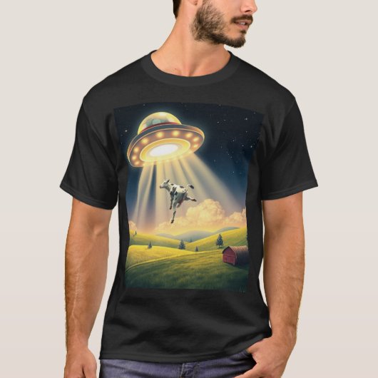 UFO牛おもしろい誘拐Tシャツ Tシャツ (正面)