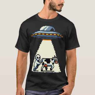 Ufo牛の誘拐ピクセルアート Tシャツ