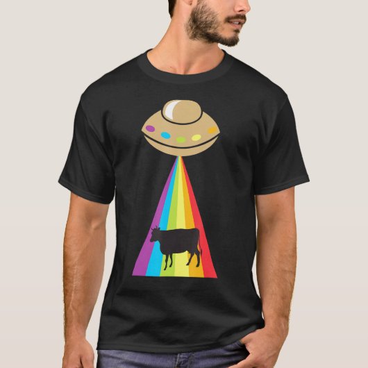 UFO牛虹色ビーム誘拐 Tシャツ (正面)