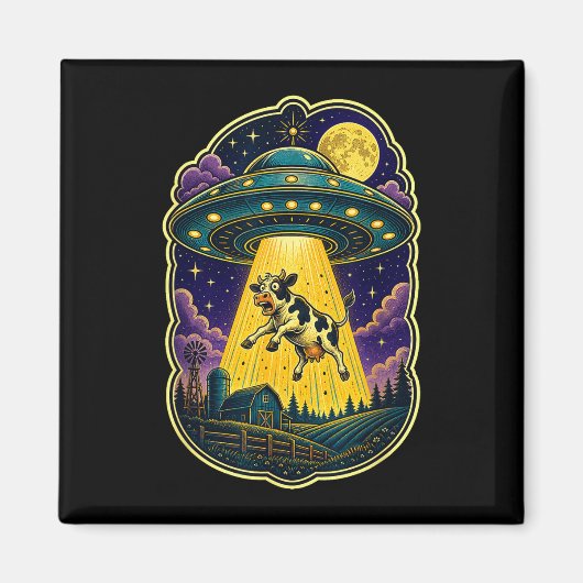 UFO牛誘拐面白エイリアンファーム マグネット (正面)