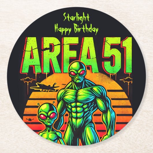 UFO白熱［赤熱］光を放つが領域51を越えて現れる ラウンドペーパーコースター (正面)