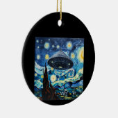 UFO目撃おもしろい星空の夜のエイリアン私はなりたい セラミックオーナメント (右)