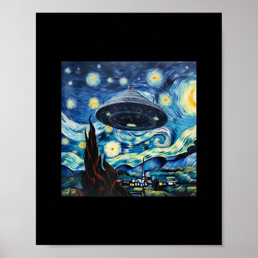 UFO目撃おもしろい星空の夜のエイリアン私はなりたい ポスター (正面)
