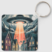 UFO誘拐の夜の街のイラスト キーホルダー (裏面)
