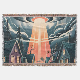 UFO誘拐の夜の街のイラスト スローブランケット