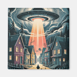 UFO誘拐の夜の街のイラスト マグネット