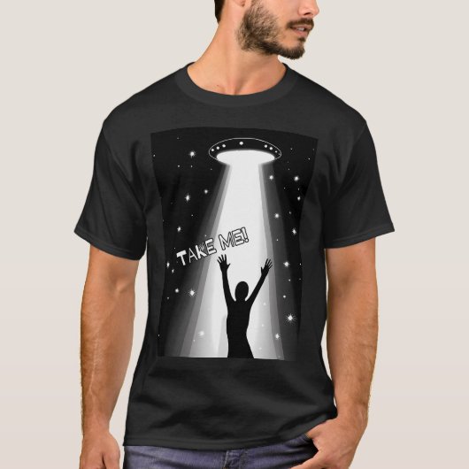 UFO誘拐デザイン テイクミー テキストバージョン Tシャツ (正面)