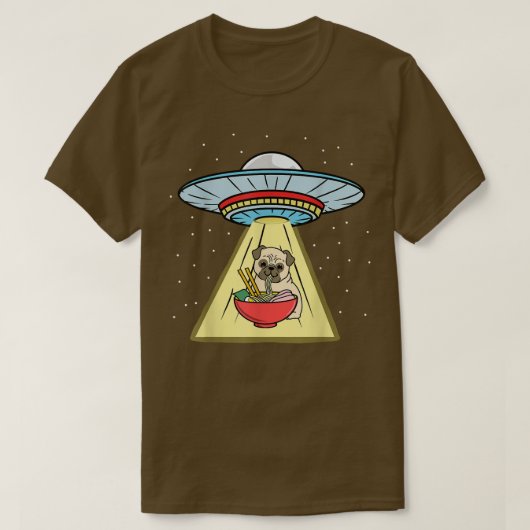 Ufo誘拐用パグ食べラーメン Tシャツ (デザイン正面)