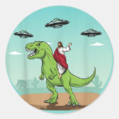 UFO イエス・キリスト 恐竜 エイリアン キリスト教 ラウンドシール (正面)