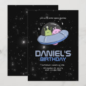 UFO エイリアンの誕生日パーティー 宇宙誕生日 招待状 (正面/裏面)