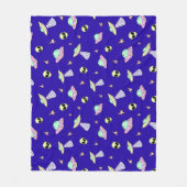 UFO、エイリアン顔、青い背景の星 フリースブランケット (正面)