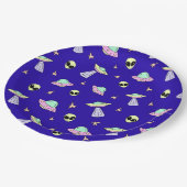 UFO、エイリアン顔、青い背景の星 ペーパープレート (アングル)