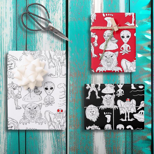 UFO,エイリアン，ビッグフット，モットマン，ドッグマン，暗号解読 ラッピングペーパーシート