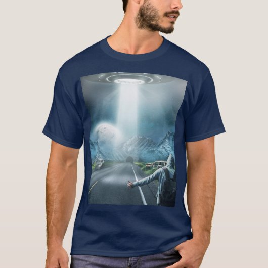 UFO エイリアン 宇宙船 ヒッチハイカー Tシャツ (正面)