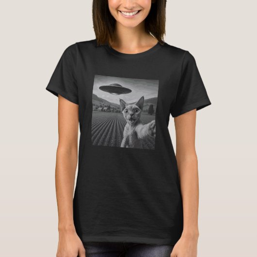 UFO デボンレックス 猫の自撮り 侵略宇宙人 ペットL Tシャツ (正面)