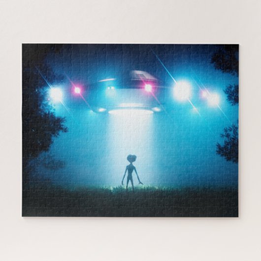 UFO ホバリング エイリアン ビジター ETが家に来た SF ジグソーパズル (横)