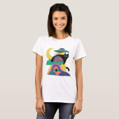 UFO 黒猫 月 アート Tシャツ (正面フル)