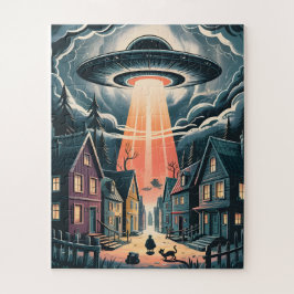 UFO Abduction Night Street Illustration ジグソーパズル