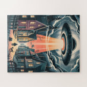 UFO Abduction Night Street Illustration ジグソーパズル (横)