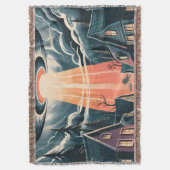 UFO Abduction Night Street Illustration スローブランケット (正面縦)