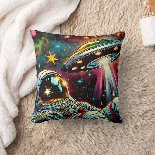 UFO Ai Artと宇宙に浮かぶ宇宙飛行士 クッション (ブランケット)