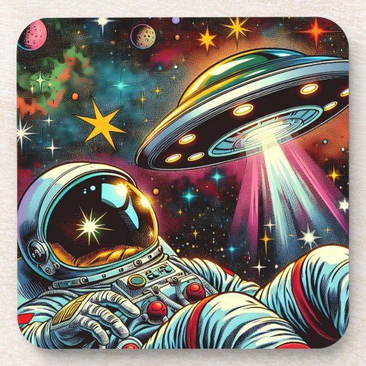 UFO Ai Artと宇宙に浮かぶ宇宙飛行士 コースター (正面)