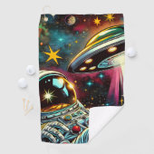 UFO Ai Artと宇宙に浮かぶ宇宙飛行士 ゴルフタオル (インサイチュ)