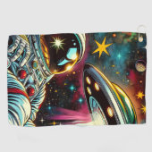 UFO Ai Artと宇宙に浮かぶ宇宙飛行士 ゴルフタオル (横)