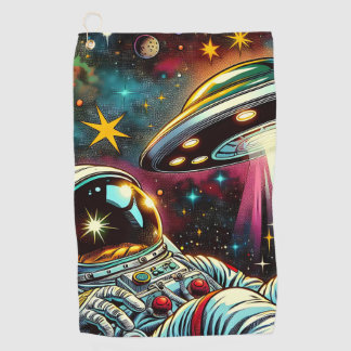 UFO Ai Artと宇宙に浮かぶ宇宙飛行士 ゴルフタオル