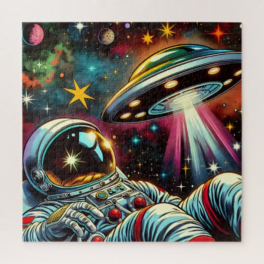 UFO Ai Artと宇宙に浮かぶ宇宙飛行士 ジグソーパズル (縦)