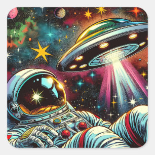 UFO Ai Artと宇宙に浮かぶ宇宙飛行士 スクエアシール