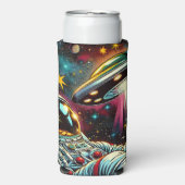 UFO Ai Artと宇宙に浮かぶ宇宙飛行士 スリム缶クーラー (Seltzer正面)