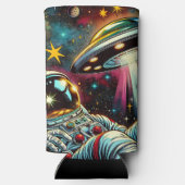 UFO Ai Artと宇宙に浮かぶ宇宙飛行士 スリム缶クーラー (裏面)