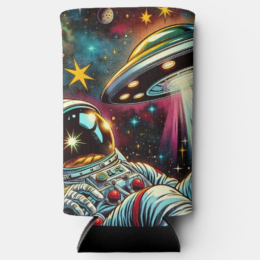 UFO Ai Artと宇宙に浮かぶ宇宙飛行士 スリム缶クーラー (正面)