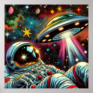 UFO Ai Artと宇宙に浮かぶ宇宙飛行士 ポスター