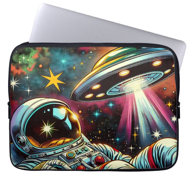 UFO Ai Artと宇宙に浮かぶ宇宙飛行士 ラップトップスリーブ (正面)