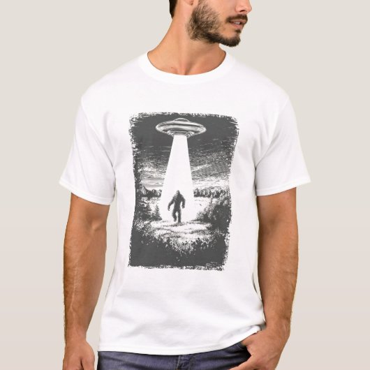 UFO Alien Abduction Beam Silhouette Sci-Fi Mystery Tシャツ (正面)