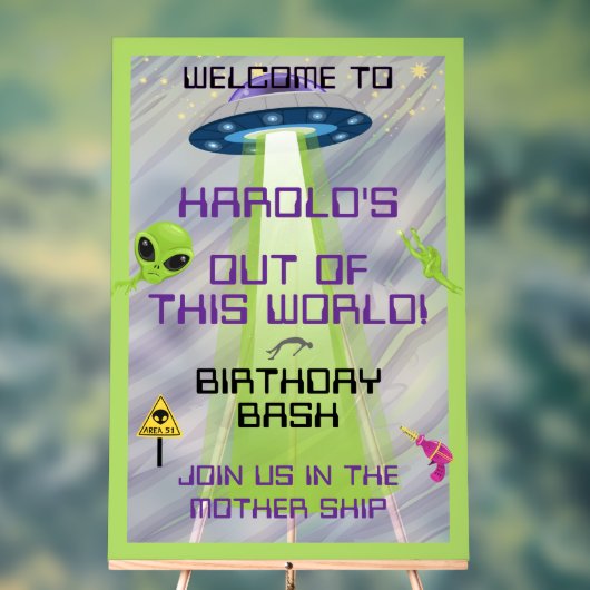 UFO Alien Any Age Birthday Welcome アクリルサイン (ニュートラル)