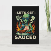 UFO BBQ Grill Cookout Let's Get Sauced Funny Alien カード (正面)